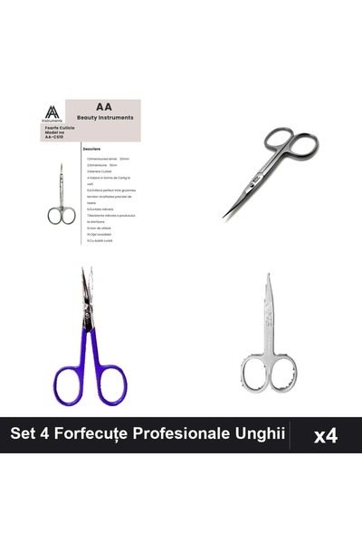 One Group Set 4 Forfecuțe Profesionale Unghii și Cuticule, Inox Argintiu, Man...
