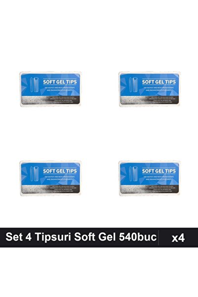 NAİLS Set 4 Tipsuri Soft Gel 540 Bucăți, 12 Mărimi, Manichiură Profesională