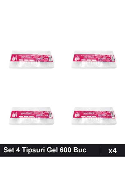 global fashion Set 4 Tipsuri Gel 600 Buc Forma Migdala Medie, Unghii Artifici...