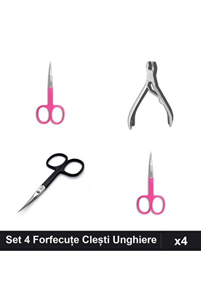One Group Set 4 Forfecuțe și Clești Unghiere Profesionale, Roz Negru Verde, M...