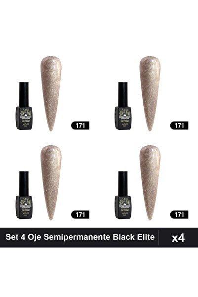 global fashion Set 4 Oje Semipermanente Black Elite 8ml, Manichiura UV/LED Pr...