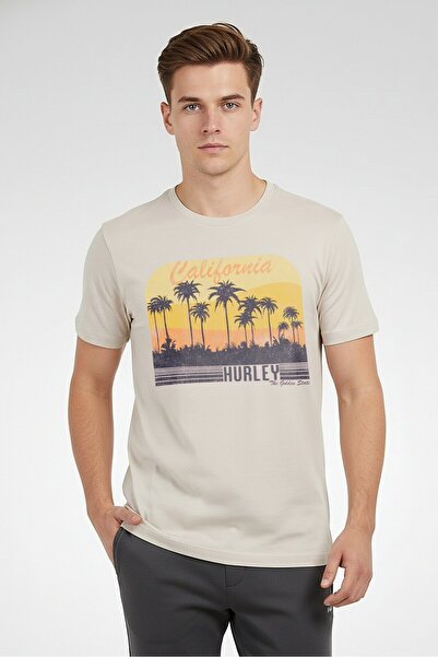 Hurley Men Sportswear Fit Short Sleeve Outdoor T-Shirt, Beige
