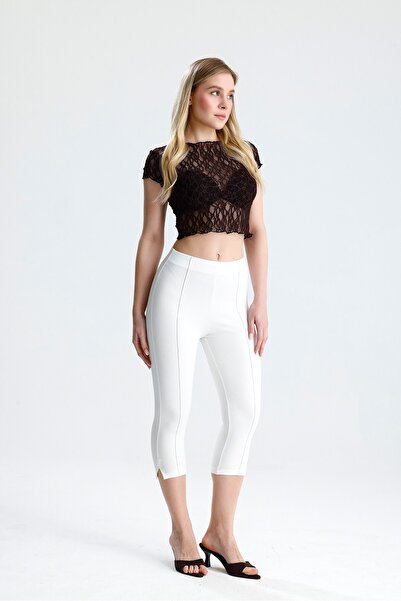 ROSE ARYA White Slit Capri Leggings