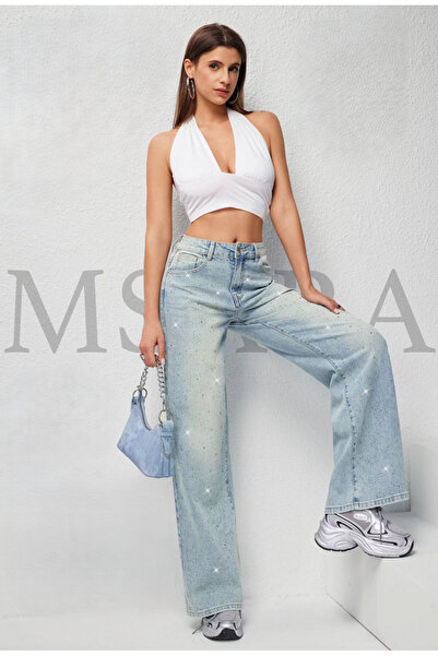 OEM Denim Long Pants - Wide Leg Jeans with Rhinestones