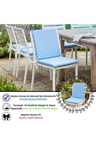 Bhomesconcept 40x40 Cm Mavi Arkalıklı Sandalye Minderi Pamuk Polyester Kumaş ...