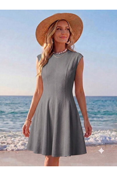 BORCKA TEKSTİL Beige Color Summer Stitched Ay Sleeve Comfortable Fit Dress