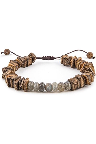 MINZA Coco Men's Bracelet, Beaded Bracelet, with Coconut Wood, Labradorite & ...