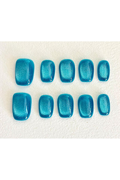 Nailvana (Μεσαίο) Χειροποίητα Αυτοκόλλητα Νύχια Τζελ σε Θαλασσί Μπλε με Εφέ Μ...