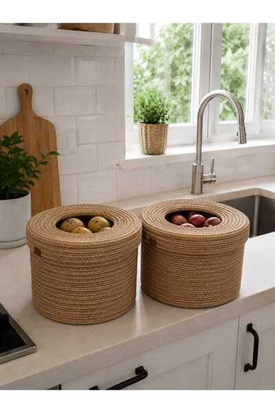 Hediyeninellitonu Wicker Basket with Jute Cover, Empty in the Middle, Multi-P...