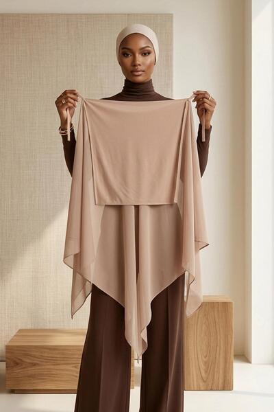 Aisha's Design Bağlanabilir Kaymaz Penye İçli, Şifon Şal,PS-61,Sütlü Kahve