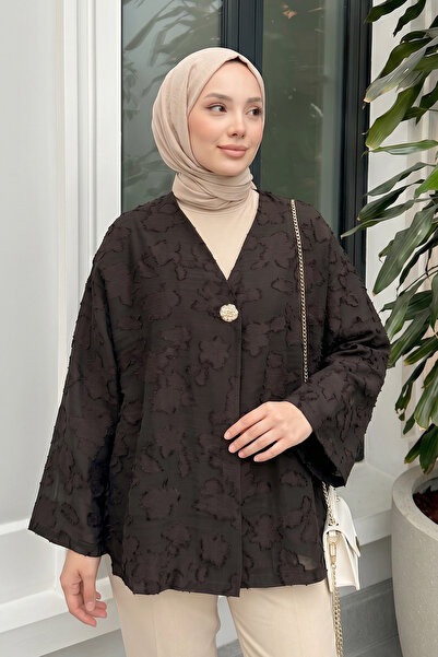Salih Çelebi Jakar Detaylı Kimono Y0111 - ACI KAHVE