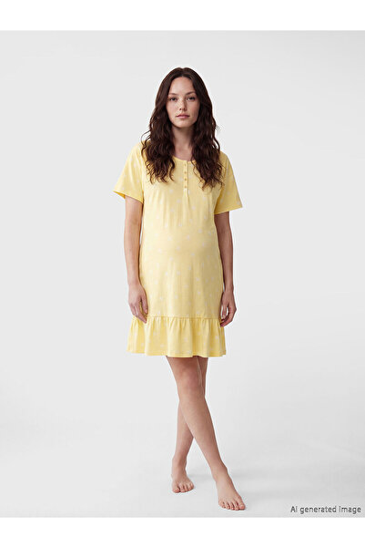 LC Waikiki Nevavm Oval Collar Bowknot Printed Maternity Nightgown