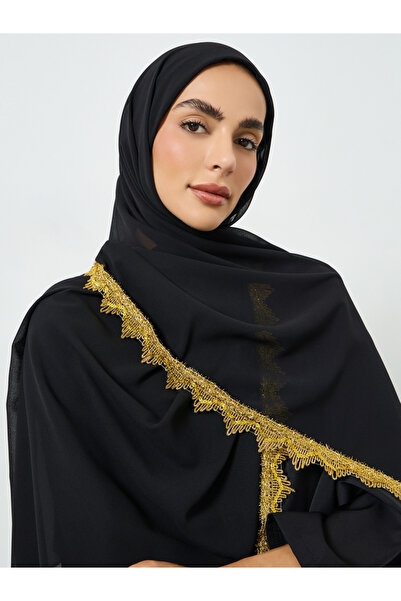 Take Two By Styli Black Chiffon Hijab with Lace Trim