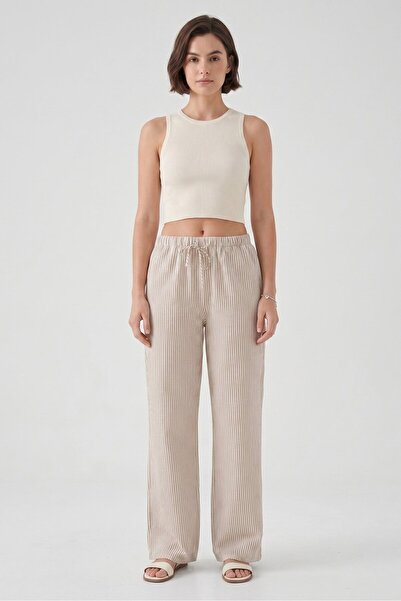 Saade Striped Elastic Waist Wide Leg Woven Trousers