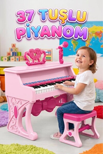 Tıfıl Toys 37 Tuşlu Sesli Müzikli Şarjlı 8 Ritimli Nota ve Mikrofon Standlı T...