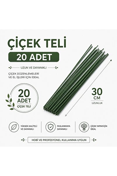 WAXERA Yeşil Çiçek Teli – 20 Adet (30 cm) 2 mm