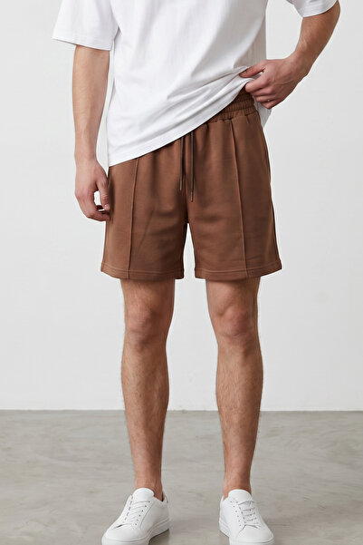 modasende Men's brown elastic waist relaxed fit shorts