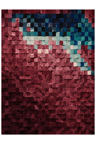 Gergef House Pixel Serisi Desenli Dijital Baskı Keçe Tabanlı Modern Dekoratif...
