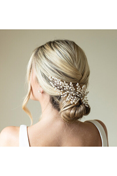 Raizel Accesoriu par argintiu, stil pieptene, cu perle albe, Blair