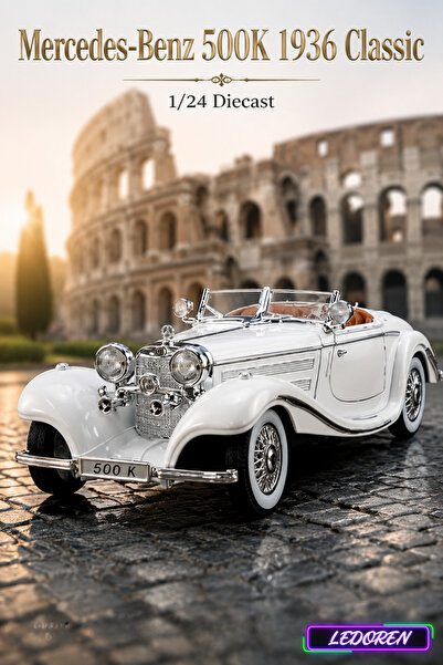 L'eDoren White 1/24 Mercedes-Benz 500K 1936 Classic Diecast Model Car Metal C...