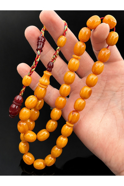 Cemhan Göksal Squeeze Amber Prayer Beads Yellow Hareli 11X14 mm Capsule Cut O...