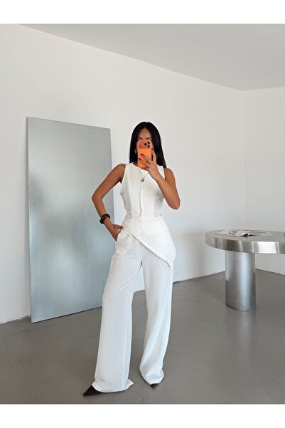 myd Linen Shawl Detailed Trousers - White