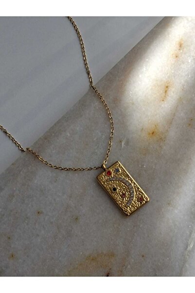 Bubbleatelier Çelik Minimal Taş Gold Kolye