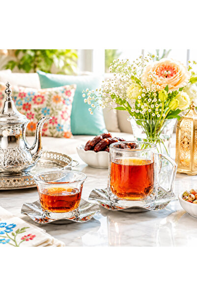 Elegant 🌟   18Pcs Transparent Glass Tea and Coffee Set Hospitality Ware ☕ | ...