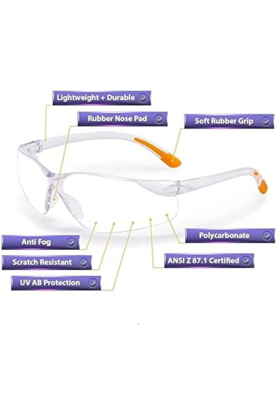 Yıldızan Tamgün Transparent Safety Glasses, 3 Pack Clear Safety Eyewear, Tran...