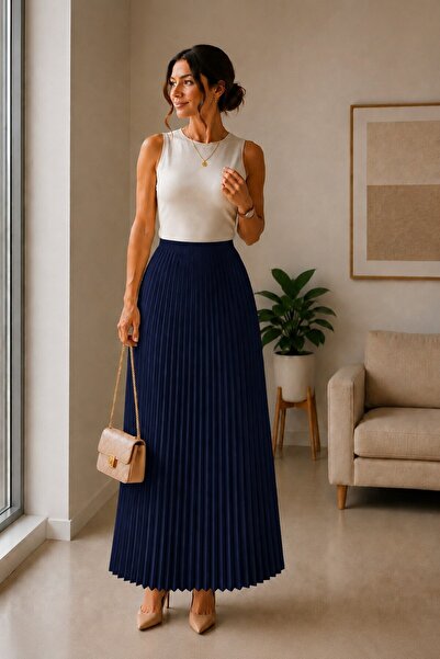 REN Elastic Waist Pleated 90 cm Skirt