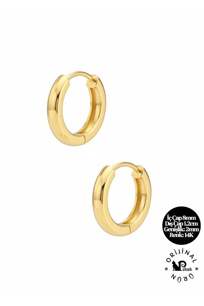 POKAK CM JEWELRY 14K Altın Kaplama Kararmaz Düz Kenar Halka Küpe - 12 mm