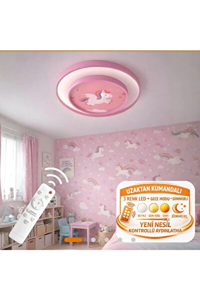 ADOĞAN Pembe çocuk odalı ledli kumandalı avize