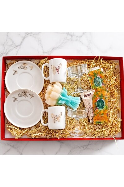 gulizarhomeart 2li fincan takımı ve kokulu mum lale premiumlu beyaz gold işle...