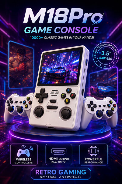 MINO TECH M18 Pro Taşınabilir Retro Oyun Konsolu – 10.000+ Klasik Oyun | Kabl...