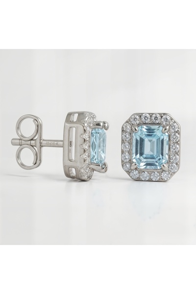 Oria Jewelry 925 silver earrings with blue zirconia
