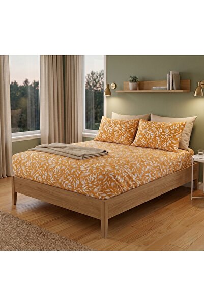 Maki Home Makiteks 100% Cotton Floral Printed 180X200 King Size Elastic Bed S...