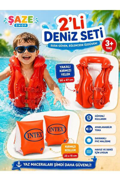 SAZE 2-Piece Sea Set with Collar Red Vest 50X47 cm + Red Armband 23X15 cm Chi...