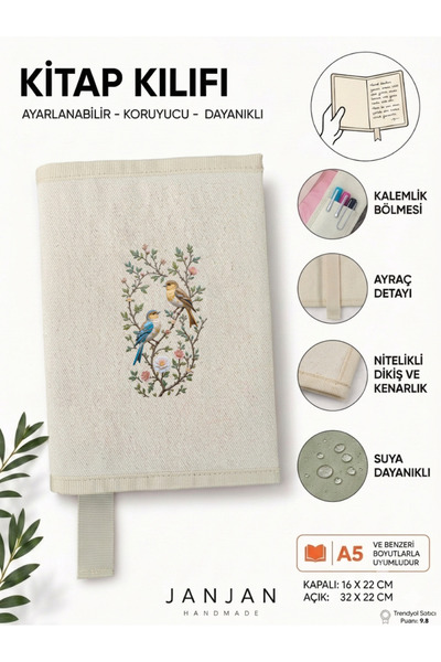 JANJAN DOĞAL KUMAŞ Kitap Kılıf,Yıkanabilir Kitap Kılıfı,Kitap Koruyucu,32x22 ...