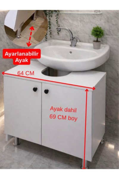 Empressco MatBeyaZ Banyo lavabo altı dolap ayarlanabilir Ayaklı %100MDF Malze...