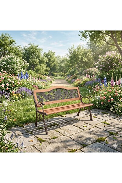 KÜSKÜ Park Bank Gül Desenli Döküm Ayaklı Bahçe Bankı Alüminyum 122 cm