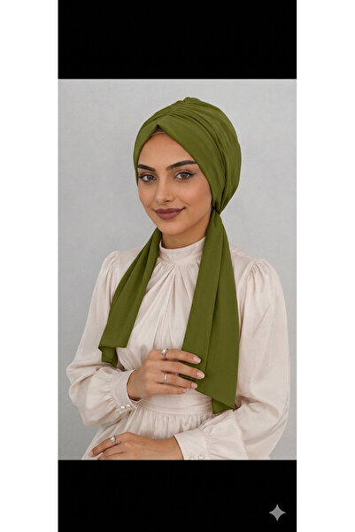 AHRAR tesettür Design Dubai Hijab Ready-Made Bone Shawl Oil Green