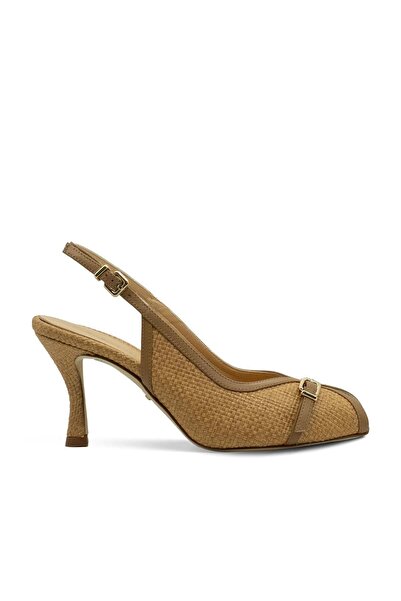 Vario Straw Textured Stiletto Women's Shoes 894 Cammello