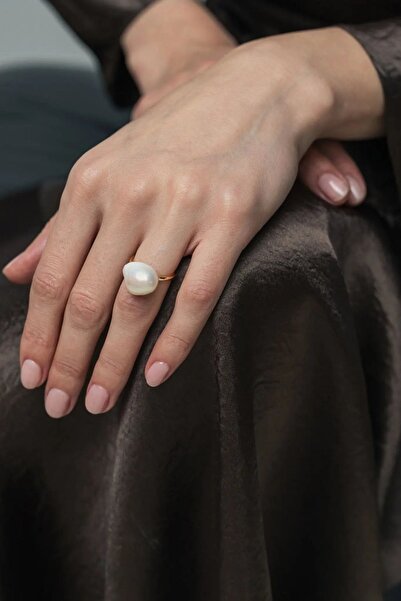 Lisa&Co. Inel Argint Giant Pearl 52 mm / Argint placat cu rodiu