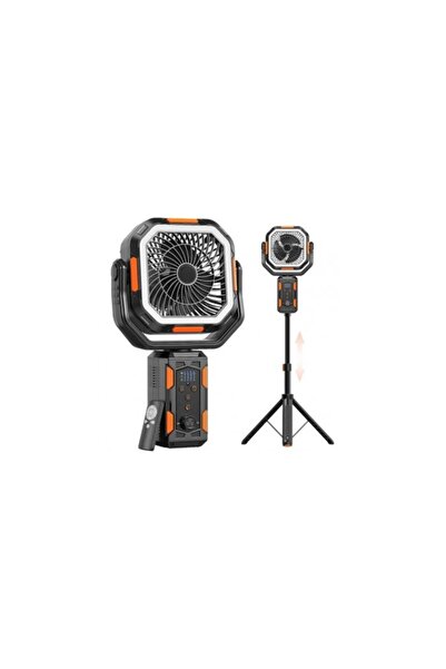 Aca Ventilator profesional de camping cu trepied, 4 viteze, 3 niveluri de lum...