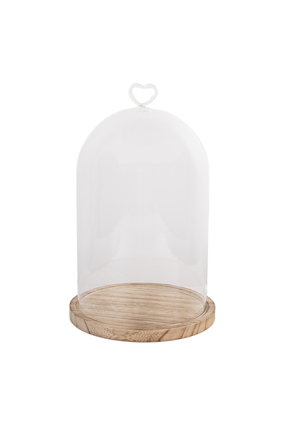 Clayre & Eef Platou decorativ din lemn cu cupolă de sticlă Ø 17x27 cm