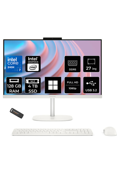 HP OmniStudio 27 Core 7 240H 128GB RAM 4TB SSD 27" FHD 100Hz W11H Beyaz All i...