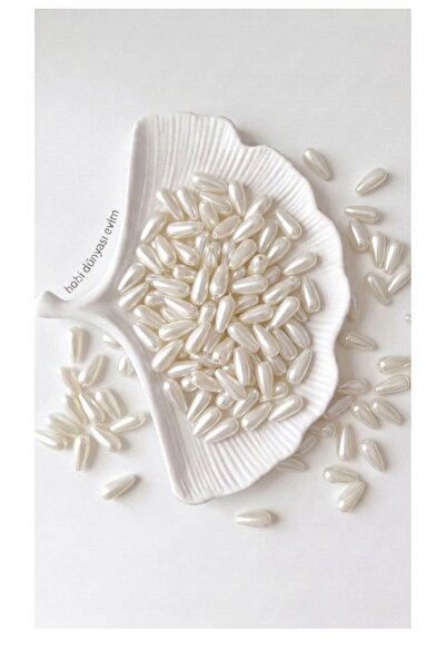 hobi dünyası evim 50 Adet 7x15 Mm Krem Renk Plastik Damla Model İnci Boncuk Ç...