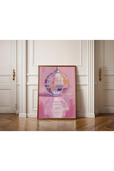 Tuba Decor Tablou într-o singură bucată cu ramă din lemn, minge disco pastel