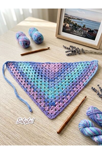 NİLLS Renkli File Model Bandana, El Yapımı Örgü Bandana Yazlık Bohem Bandana ...