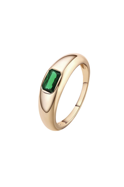 Lisa&Co. Baguette Signet Silver Ring 54 mm / Yellow gold plated silver / Gree...